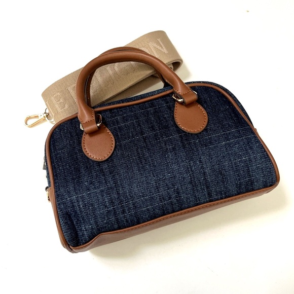 NWT Original TRUE RELIGION Denim Logo Mini Satchel Crossbody Bag Blue Brown - Picture 6 of 12